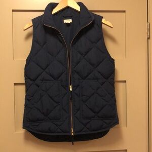J.CREW Navy Quilted Down Feather Vest Gold Double Zipper Layer